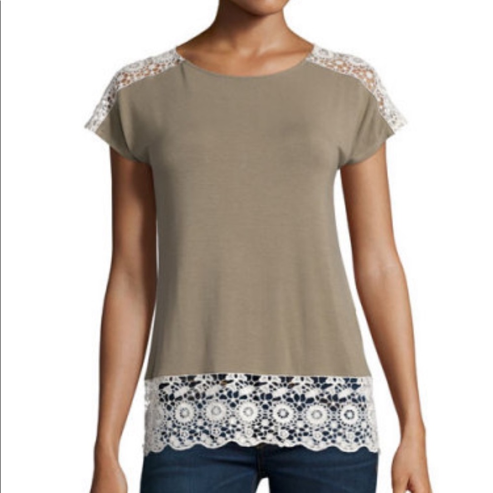 Short Sleeve Crochet Tee, Botanical Green